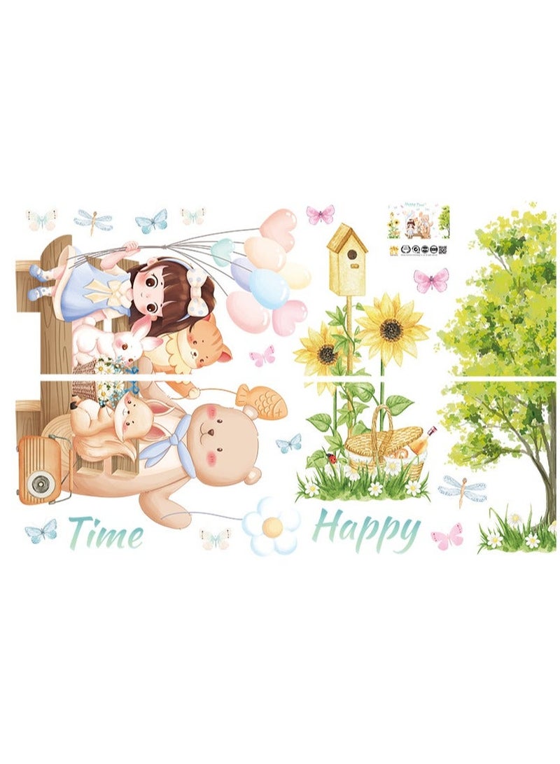 الأزرق جي دبليو ملصقات حائط بالون فتاة كرتونية مثالية لغرفة النوم وغرفة المعيشة - Image 3